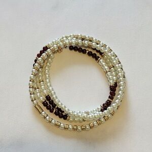 4x Wrap Bracelet - Faux Pearls, Gold Hematite & Quartz